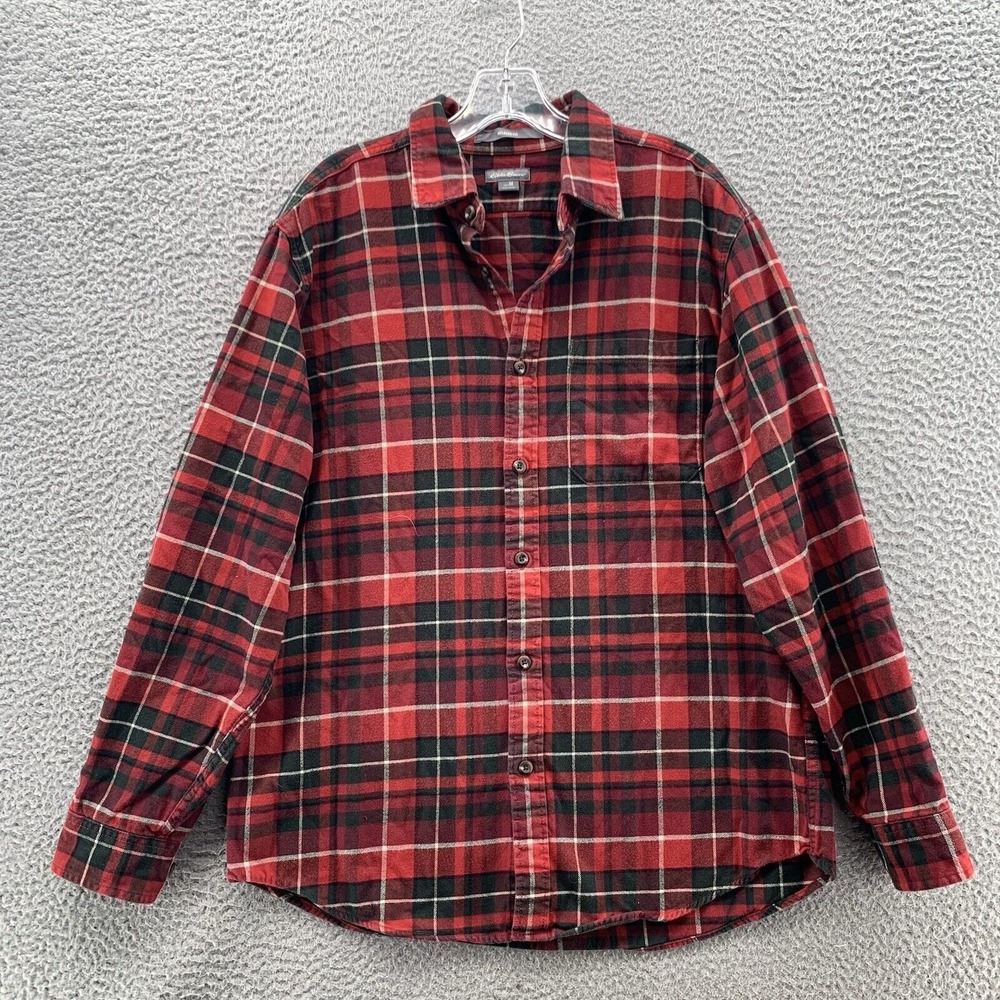 Eddie Bauer Flannel Shirt Mens Medium Red Plaid Relax Logger Gorpcore Cabin Y2k